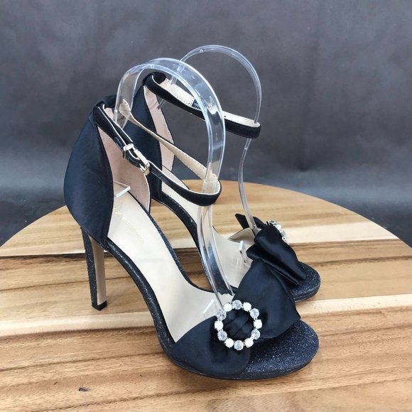 Max Studio Black Ankle Strap Embellished Pump Heel Sandals Womens Size 6 B - Picture 1 of 7